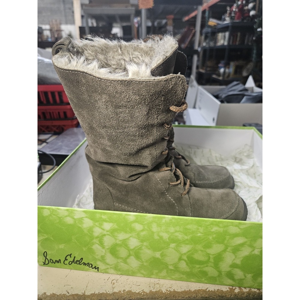 Sam Edelman Graphite Oily Suede Women's size 7 Winter Fur Lined Boots Mateo - Picture 4 of 8